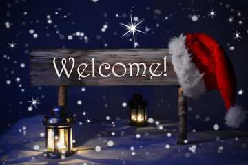 Christmas Sign Candlelight Santa Hat Welcome