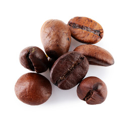 Fototapeta premium Brown coffee beans isolated on white