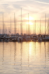 Boats in the in the bay of Bar, Montenegro