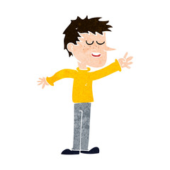 cartoon happy man reaching