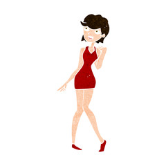 cartoon woman in cocktail dress