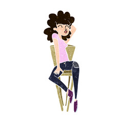 cartoon woman posing on chair