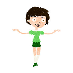 cartoon woman spreading arms