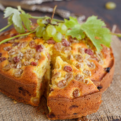Cake with grapes, bunch of grapes.selective focus