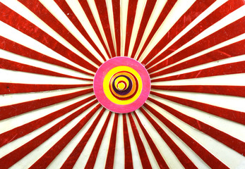 Floral mandala. Spiritual, yoga and meditation background. Lotus like, made from paper and acrylic layers, handmade abstract summer collage, hobby and craft activity. 