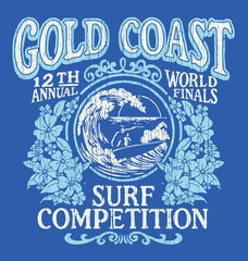 Vintage Surfing T-shirt Graphic Design. Gold Coast Surf Competition. - 91883706