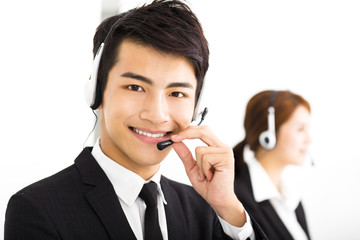 young business people working with headset in office