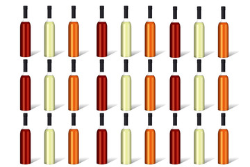 Obraz premium Wine bottles in red, white and rose lined up as background