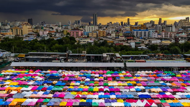 Night market at Bangkok, Thailand. Time Lapse. zoom in