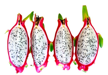 Hylocercus undatus( dragon fruits) On a white background