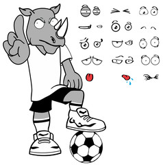 rhino soccer cartoon expression pack in vector format