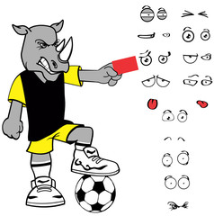 rhino soccer cartoon expression set in vector format