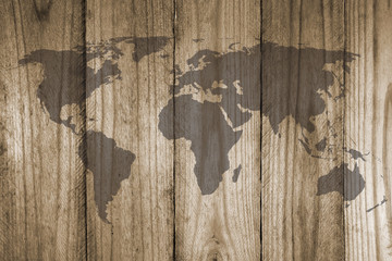 world map on wooden texture