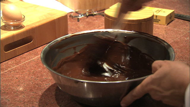 mixing butter into chocolate ganache