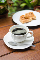 CUp of coffee and waffle