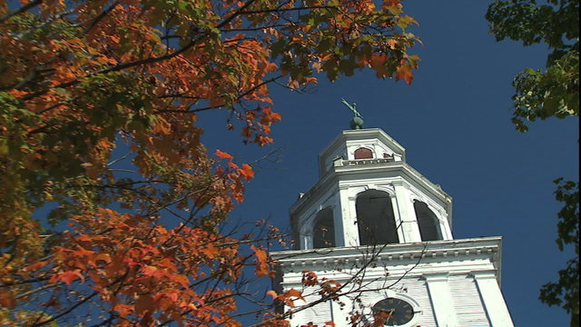 Fall colors & white Exeter Church Steeple
