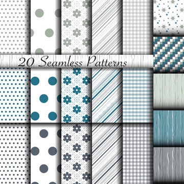 Set of 20 classic seamless patterns. Used for wallpaper, pattern fills, web page background, textures, classic ornaments.