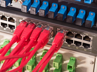 Network panel, switch and cable in data center