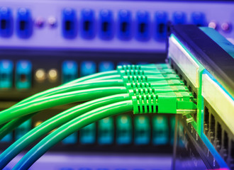 Network panel, switch and cable in data center