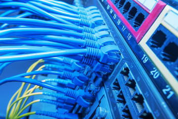 Network panel, switch and cable in data center