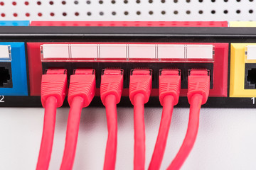 Network panel, switch and cable in data center