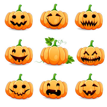 Set pumpkins for Halloween isolated on white 