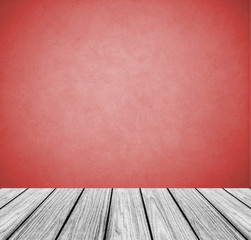 Empty Wooden Perspective Platform with Abstract Light Red Background Texture with White Shade used as Template to Mock up for Display Product for Christmas Event 