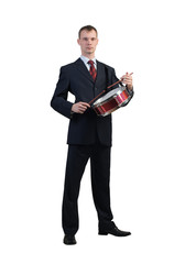 Businessman playing drums