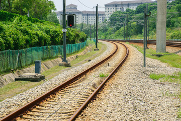 Train way and red semaphore