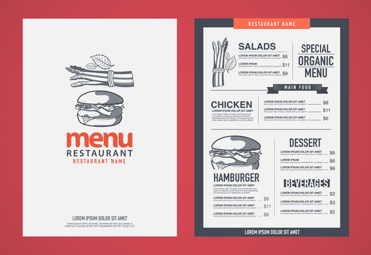 Hipster restaurant menu design.