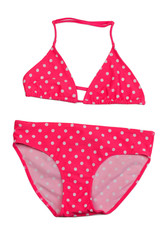 Pink polka dot swimsuit.