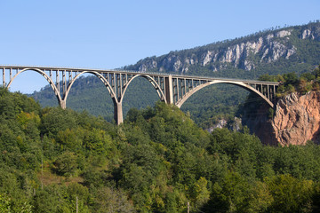 Fototapeta na wymiar Bridge is a concrete arch bridge over the Tara River in northern Montenegro