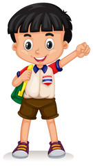 Thai boy carrying a backpack