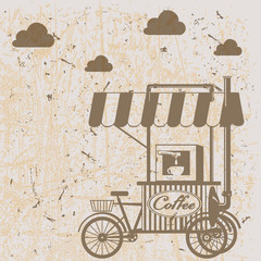 Creative detailed vector street coffee bicycle cart