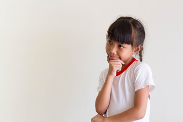 Asian girl kid is thinking for something