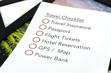 right view travel checklist on colorful image with black frame
