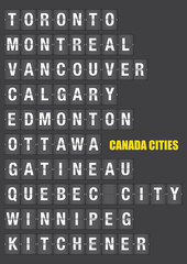 Names of Canadian Cities on Split flap Flip Board Display