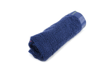 rolled blue towel isolated white background