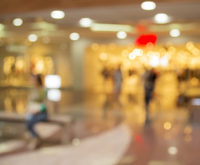Blurred Background: people go for Shopping Mall along the window