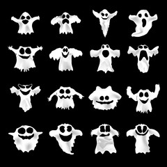Set of halloween white ghosts with different expressions
