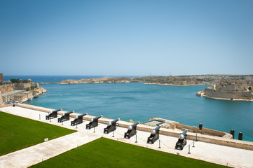 Battery of Cannons facing Harbor in Malta