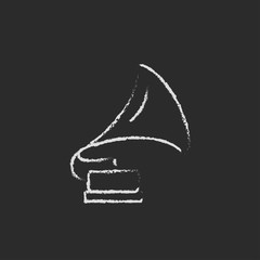 Gramophone icon drawn in chalk.
