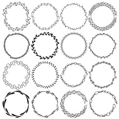 A set of sixteen round frames.  Isolated on a white background.