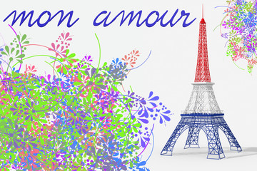 Fototapeta na wymiar Paris mon amour con torre Eiffel 