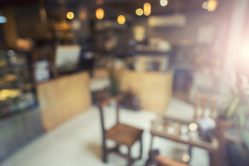 Blur background of coffee shop with bokeh.