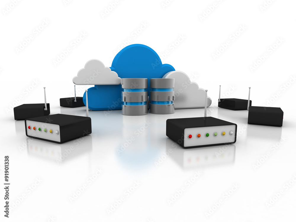 Poster 3d rendering transmitter wifi with database