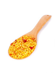 Hot dry red chili put on wooden table.