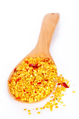 Hot dry red chili put on wooden table.