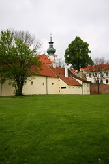 Fototapeta na wymiar Lawn by the monastery