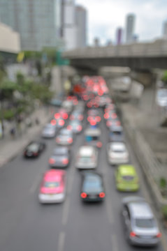 Rush hour with defocused cars of Bangkok traffic jam in Thailand